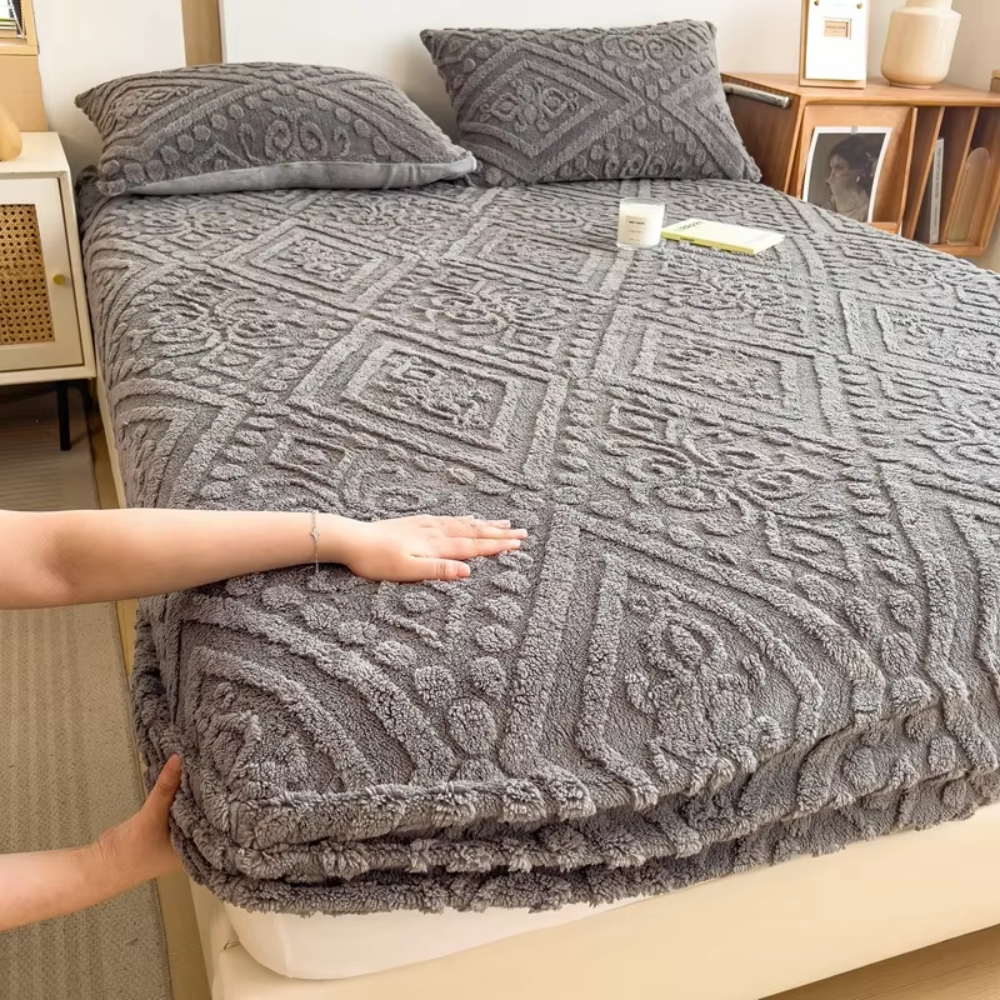 3D Engraved European Fitted Bedsheet - Charcoal Grey