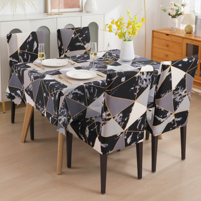 Premium Dining Table & Chair Cover Combo - Marble Black