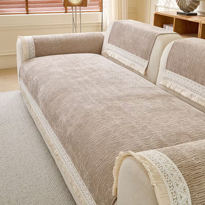 RUFFLE LACE ANTI SKID SOFA MAT - CARAMEL