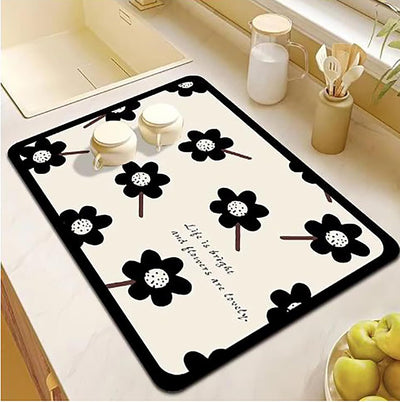 Printed Dish Drying Mat - Absorbent Drying Pad
