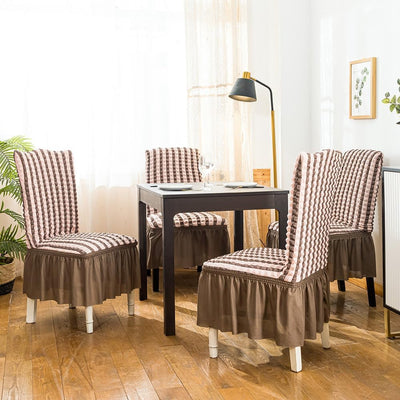 2026 Turkish Bubble Frill Chair Covers : Beige Brown Stripe