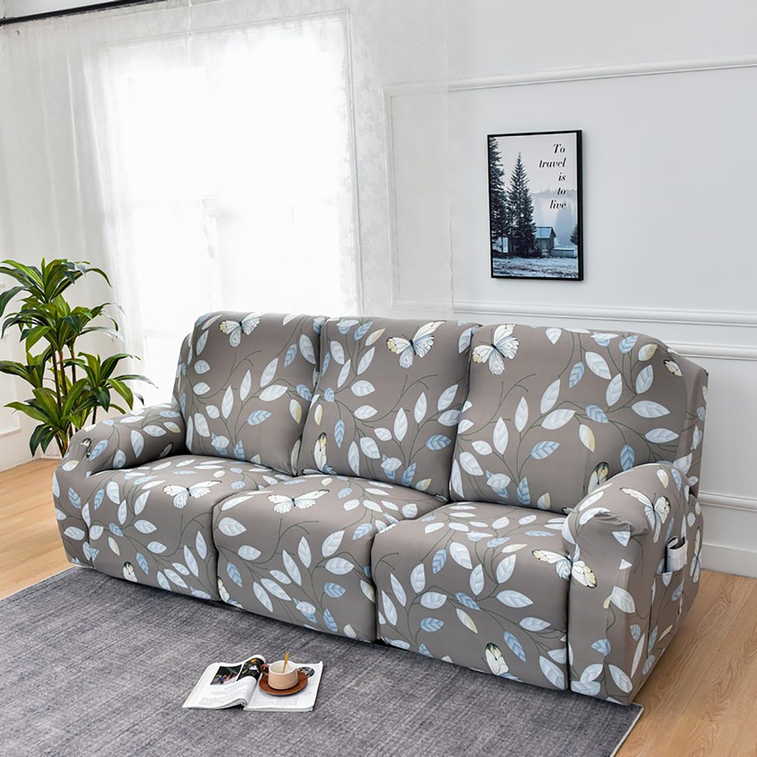 Premium Printed Recliner Sofa Cover : Grey Moroccan