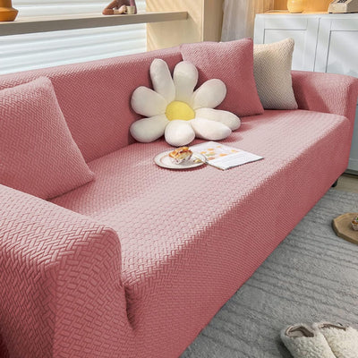 2025 L Shape Polar Fleece Sofa Cover : Pastel Pink