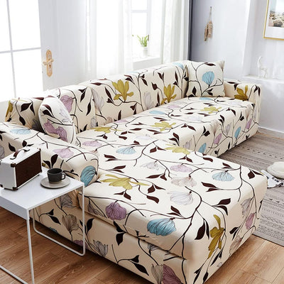 L Shape Sofa Cover - Blooming Beige