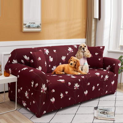 Trendize Exclusive Stretchable Sofa Cover - Floral Maroon