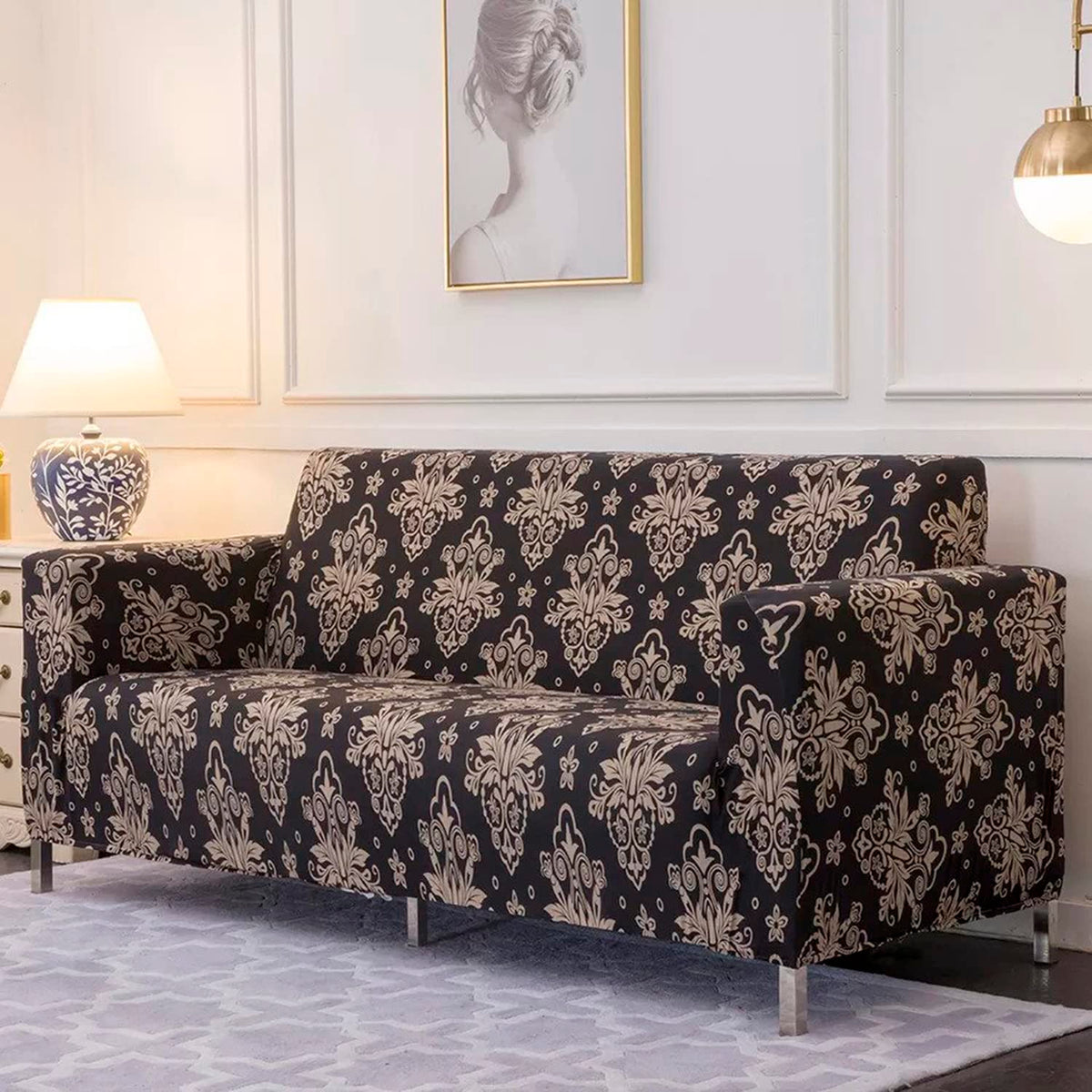 Trendize Exclusive Stretchable Sofa Cover - Black Brocade