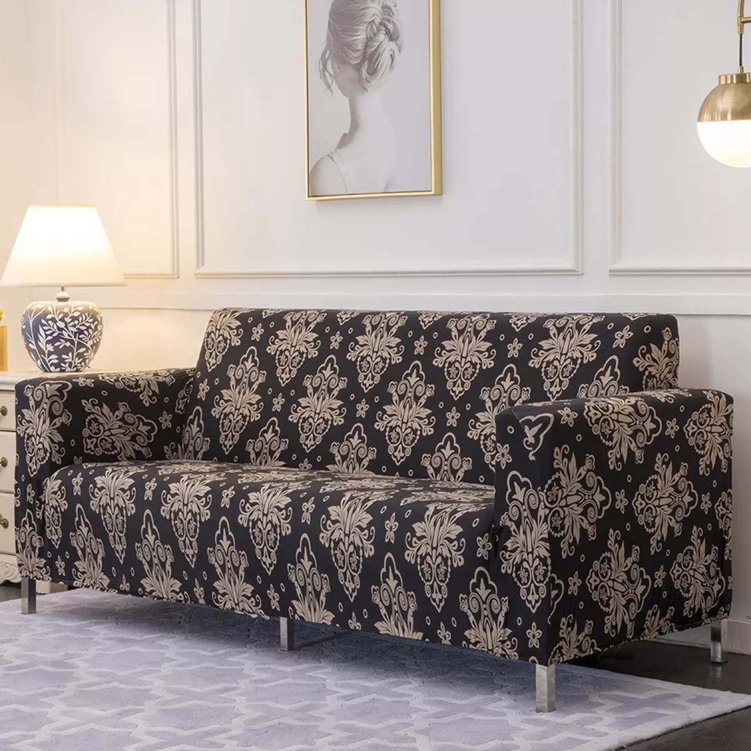 Trendize Exclusive Stretchable Sofa Cover - Black Brocade