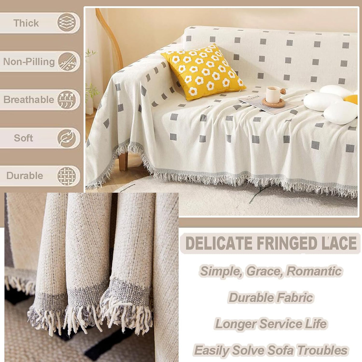 Premium Double Sided Chenille Sofa Covers - Grey Mosaic