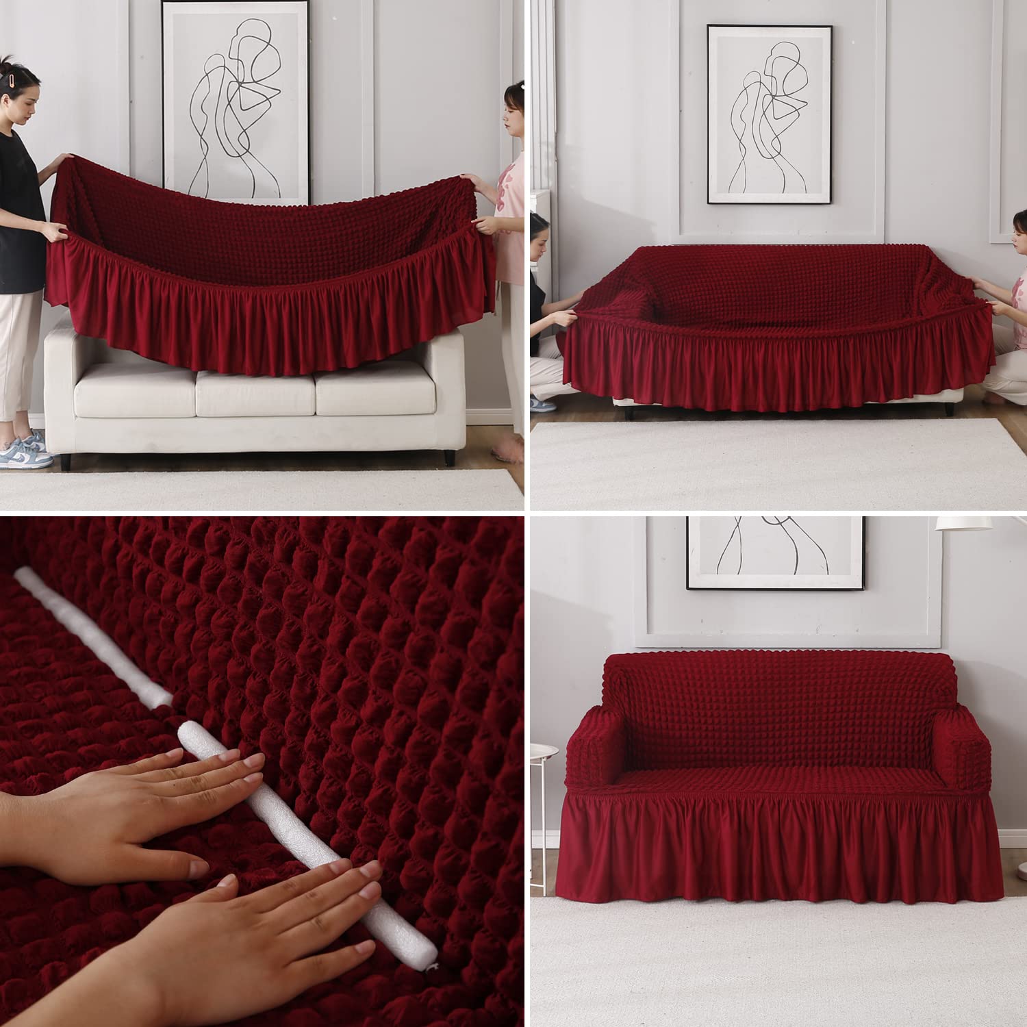 2026 Turkish Bubble Frill Sofa Covers : Maroon