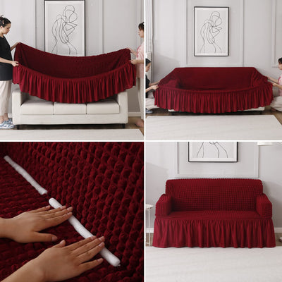 2025 Turkish Bubble Frill Sofa Covers : Maroon