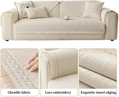 RUFFLE LACE ANTI SKID SOFA MAT - BEIGE