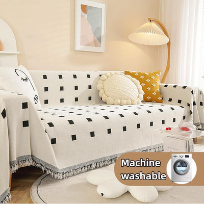 Premium Double Sided Chenille Sofa Covers - Black Mosaic
