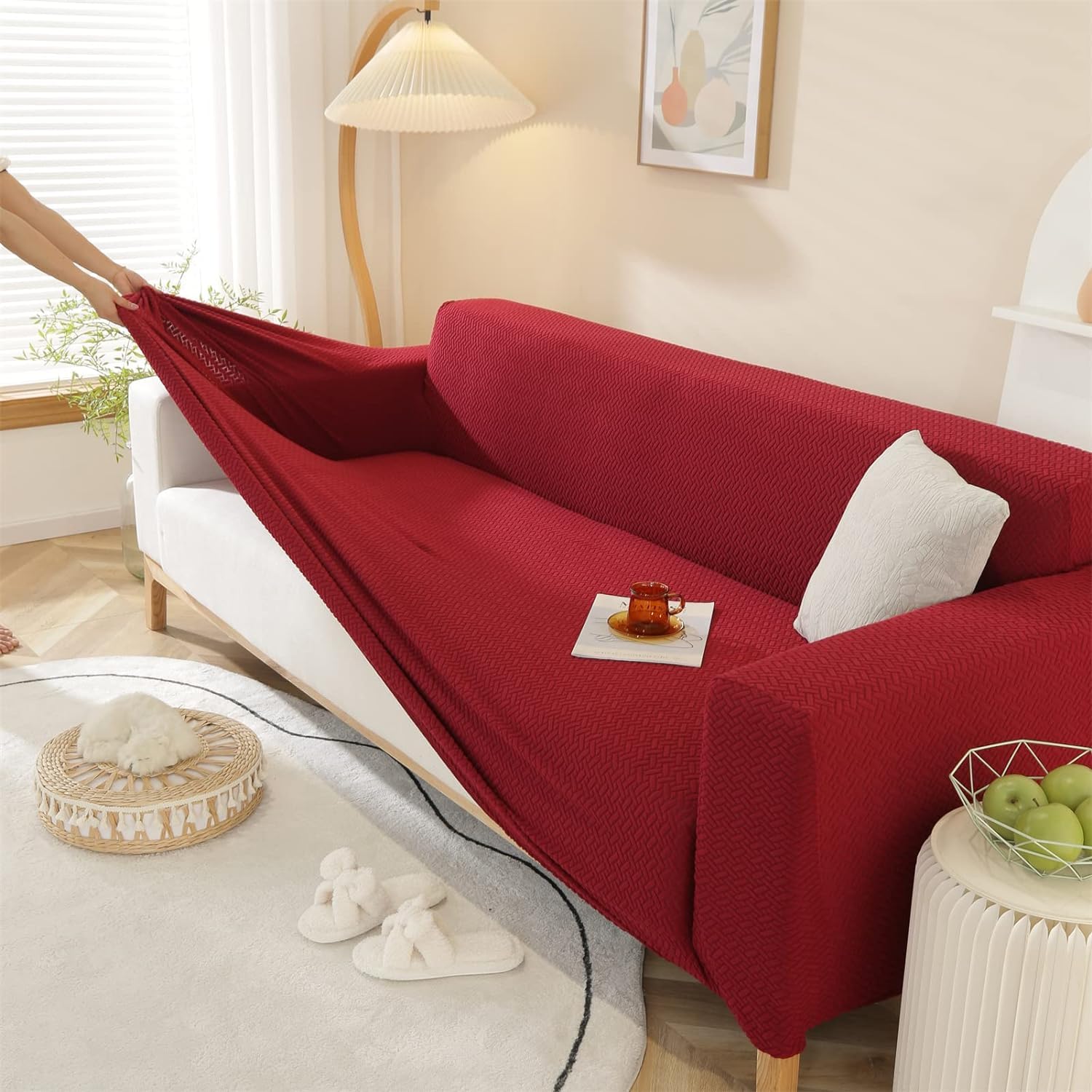 2026 Polar Fleece Sofa Cover : Maroon