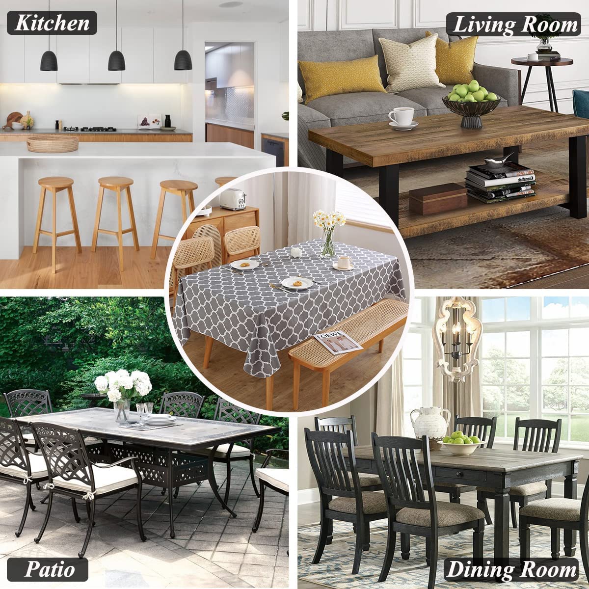 Premium Dining Table & Chair Cover Combo - Grey Bloom