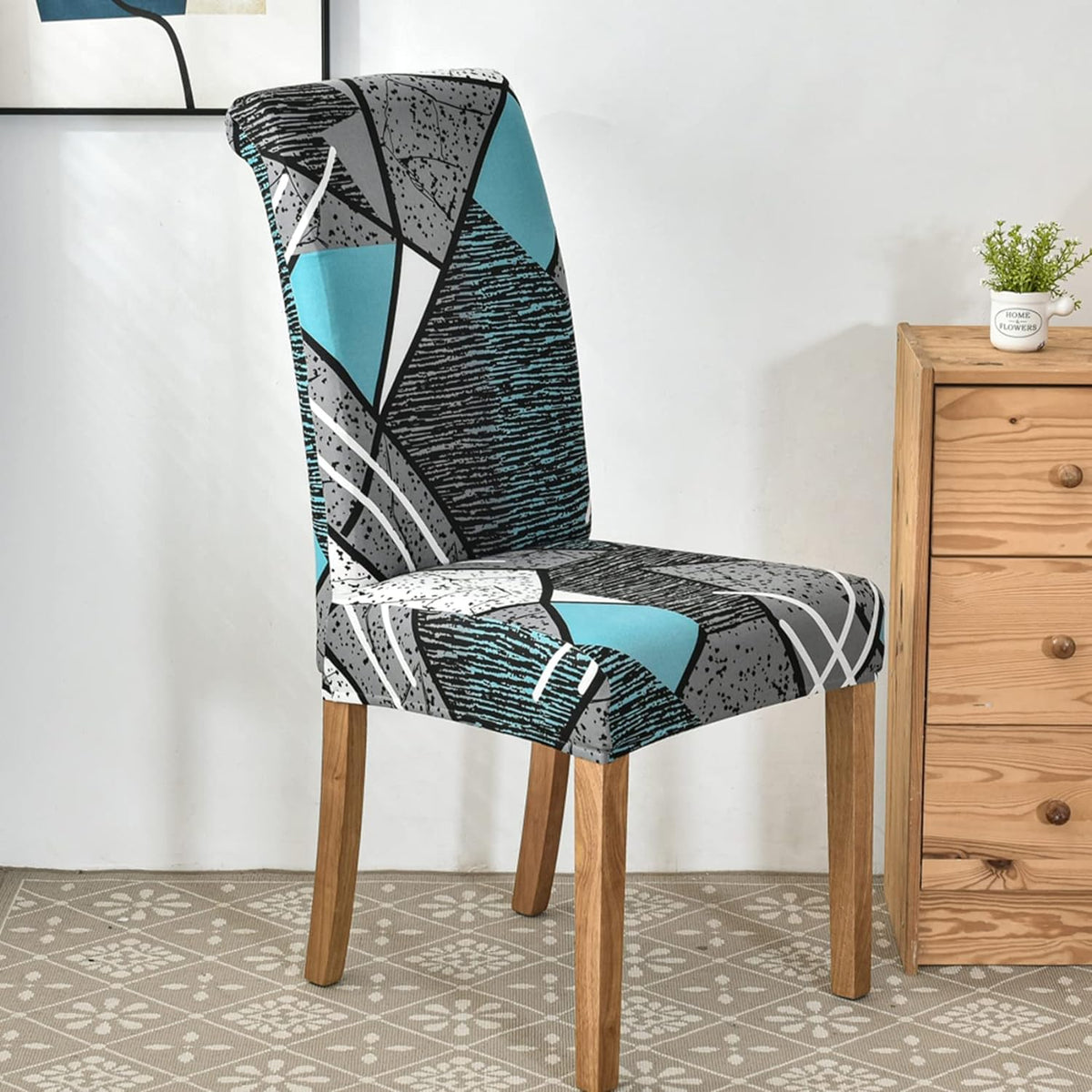Stretchable Chair Covers, Blue Grey Prism