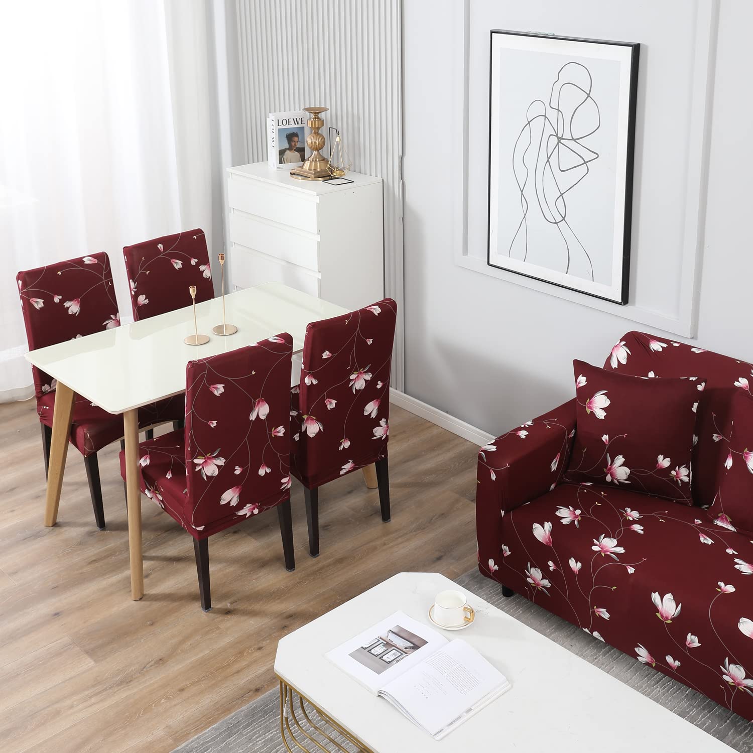 Trendize Exclusive Stretchable Sofa Cover - Floral Maroon