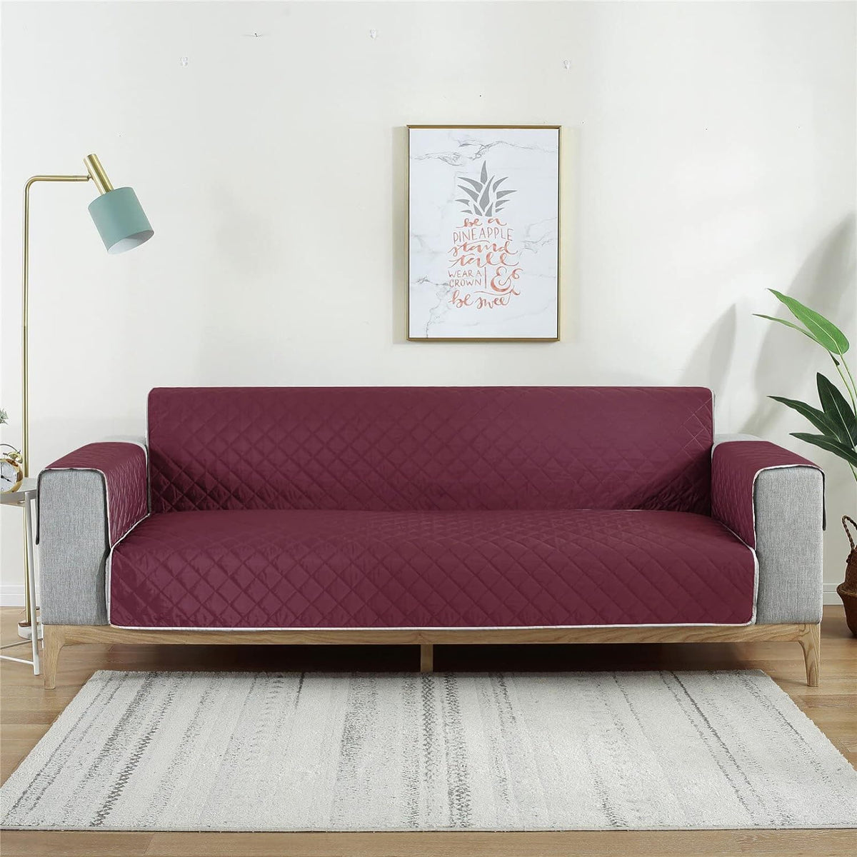 Reversible Quilted Waterproof Sofa Protector - Maroon &amp; Grey