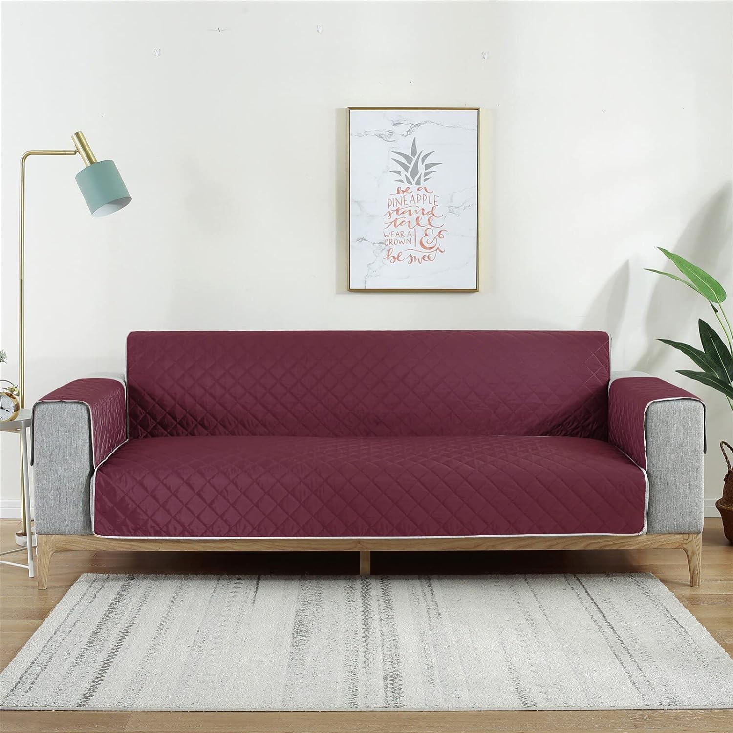 Reversible Quilted Waterproof Sofa Protector - Maroon & Grey