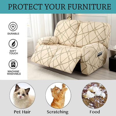 Premium Printed Recliner Sofa Cover : Beige Line