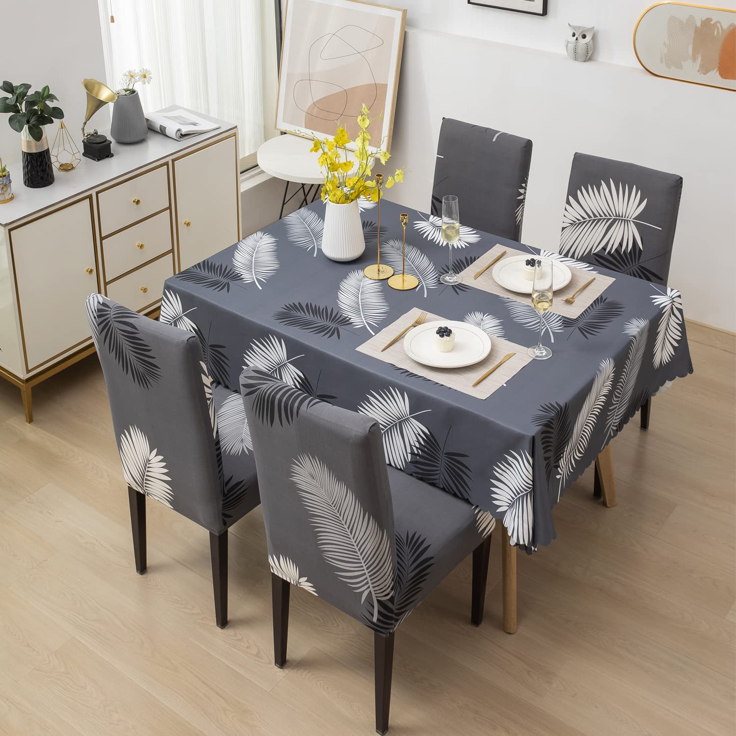 Premium Dining Table & Chair Cover Combo - Charcoal Fern