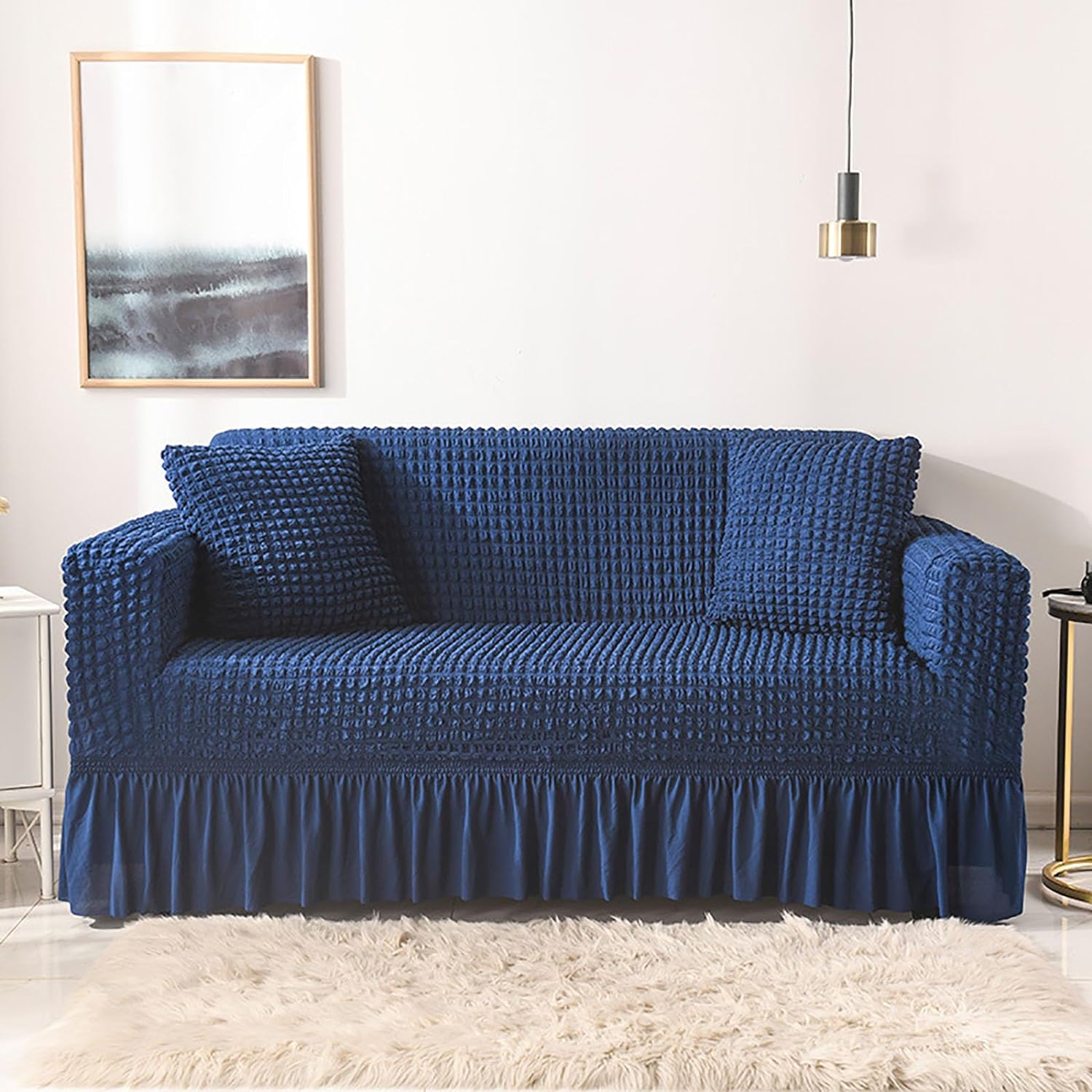 2026 Turkish Bubble Frill Sofa Covers : Navy Blue