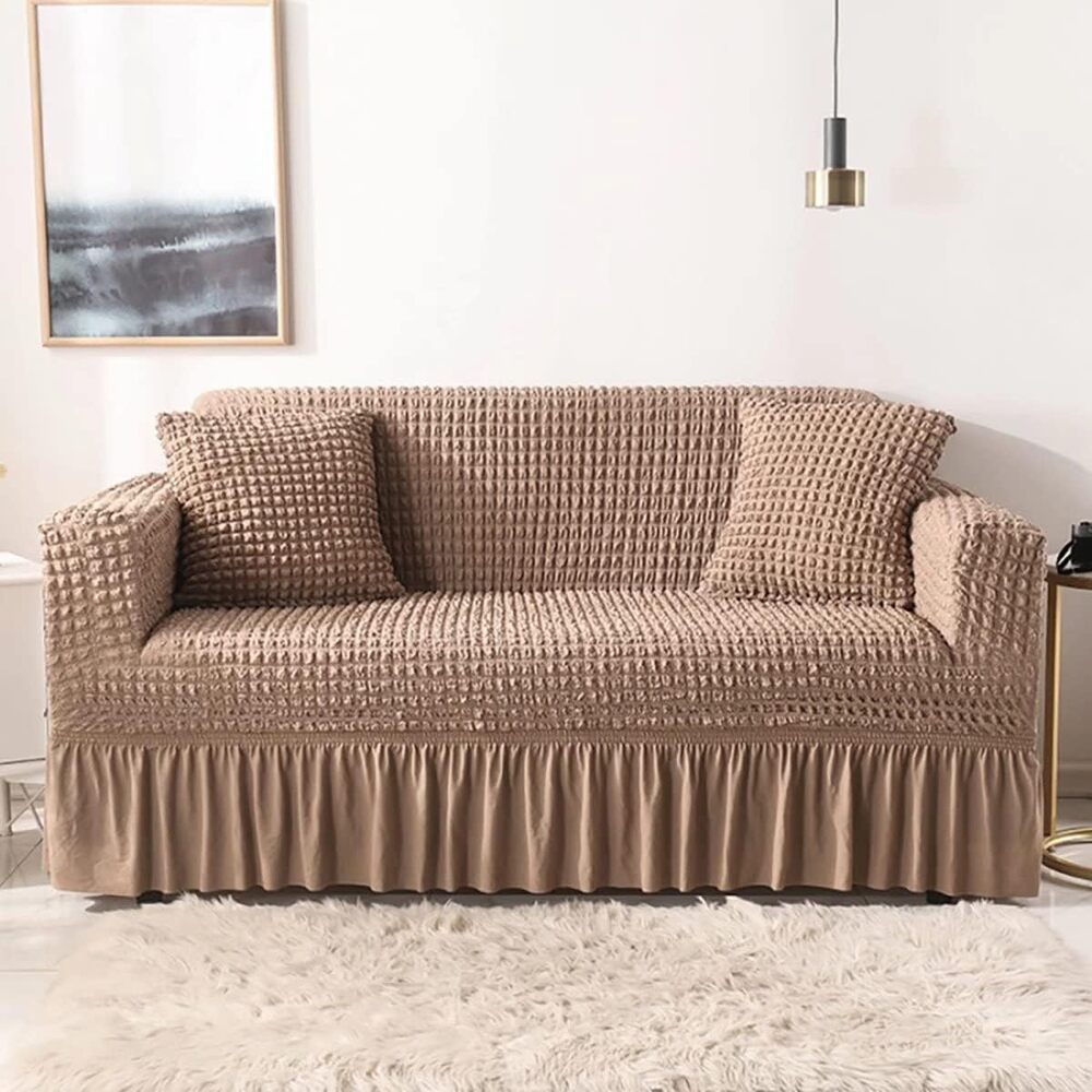 2026 Turkish Bubble Frill Sofa Covers : Light Brown