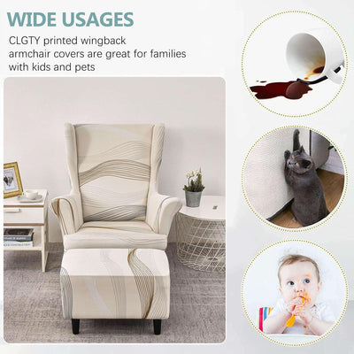 SnugFit Wingback Chair Slipcover - Wave Beige