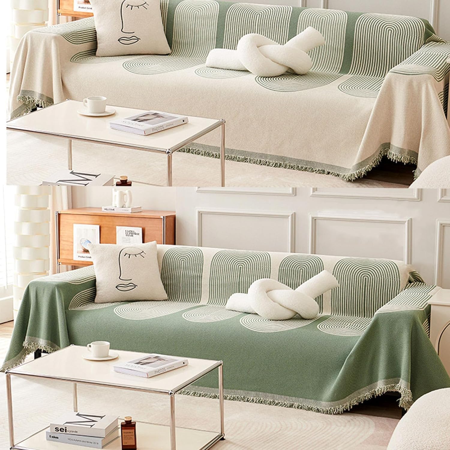 Premium Double Sided Chenille Sofa Covers - Green Juniper