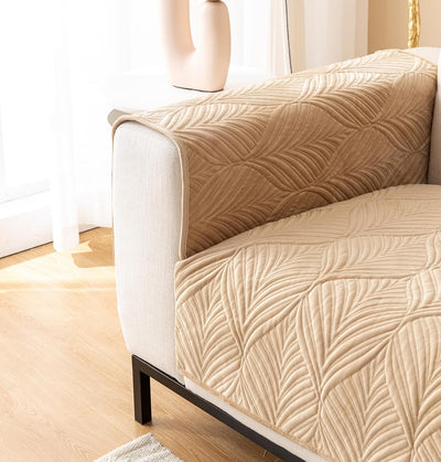 ANTI SKID PALM LEAVES QUILTED SOFA MAT  -  BEIGE