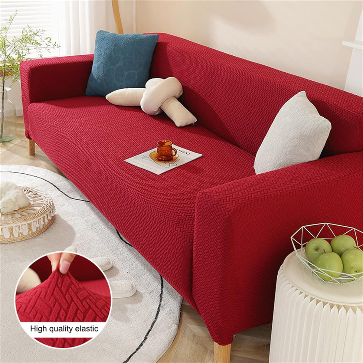 2026 L Shape Polar Fleece Sofa Cover : Maroon