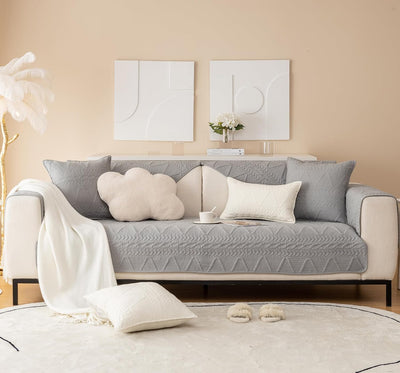 PREMIUM COTTON QUILTED SOFA MAT - CLOUD GREY