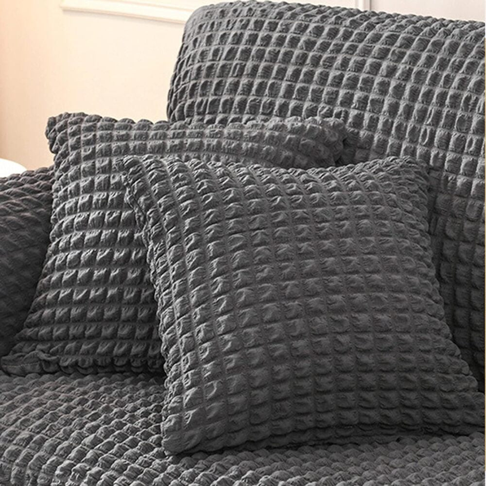 2026 L Shape Turkish Bubble Frill Sofa Covers : Dark Grey