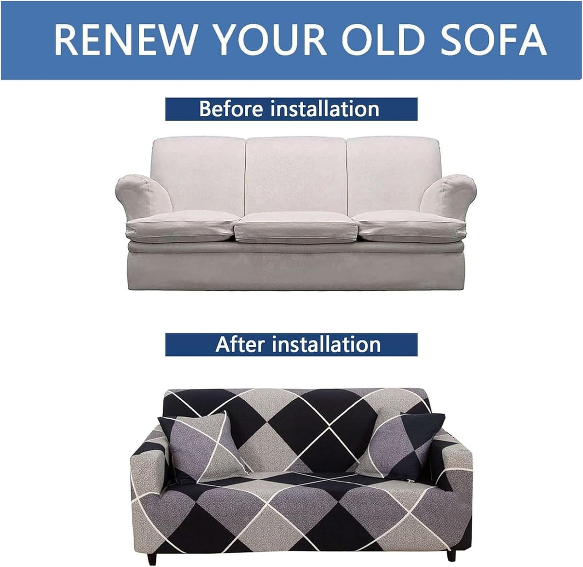 Trendize Exclusive Stretchable Sofa Cover - Checkerplaid Blue