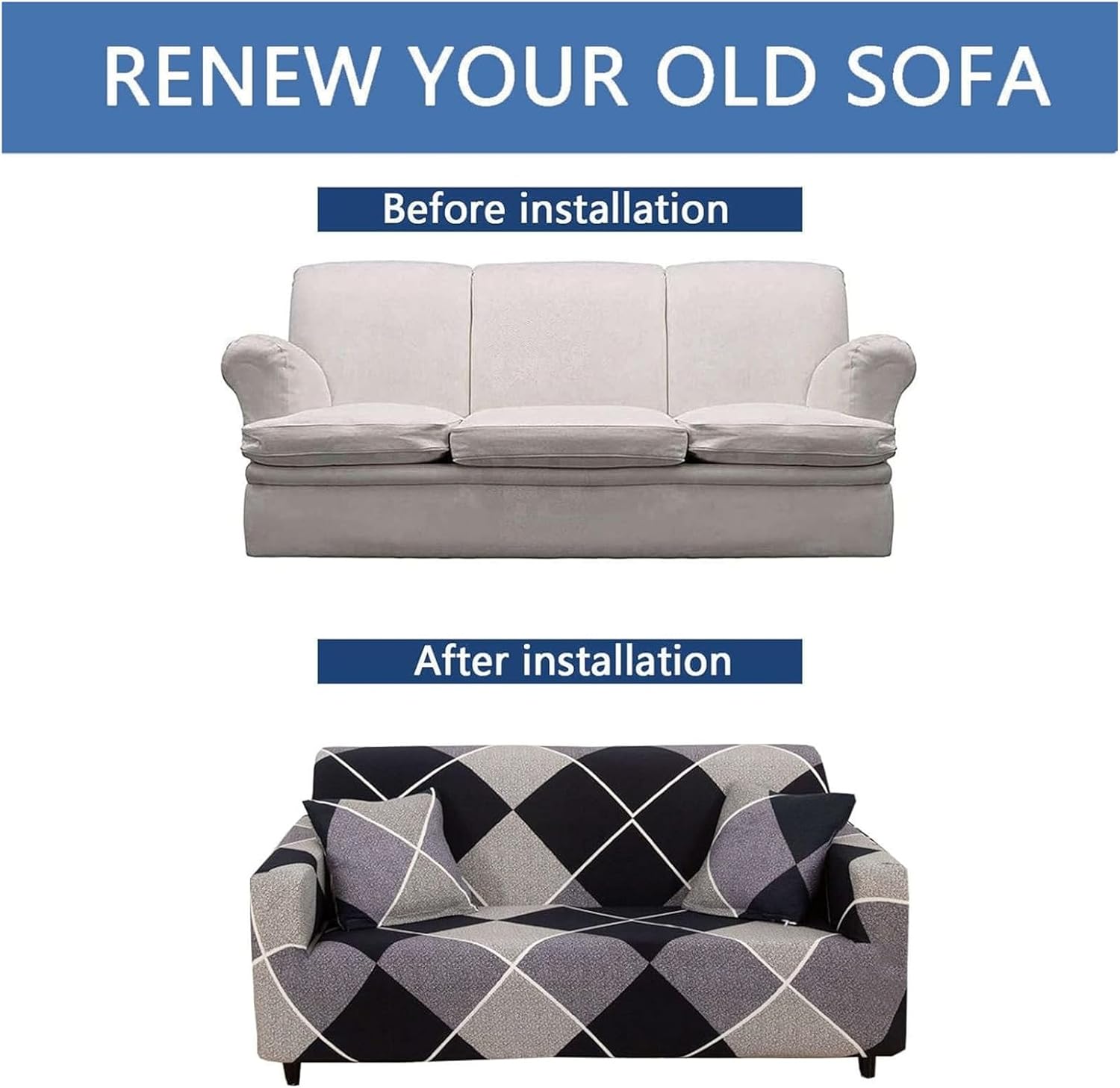 Trendize Exclusive Stretchable Sofa Cover - Checkerplaid Blue