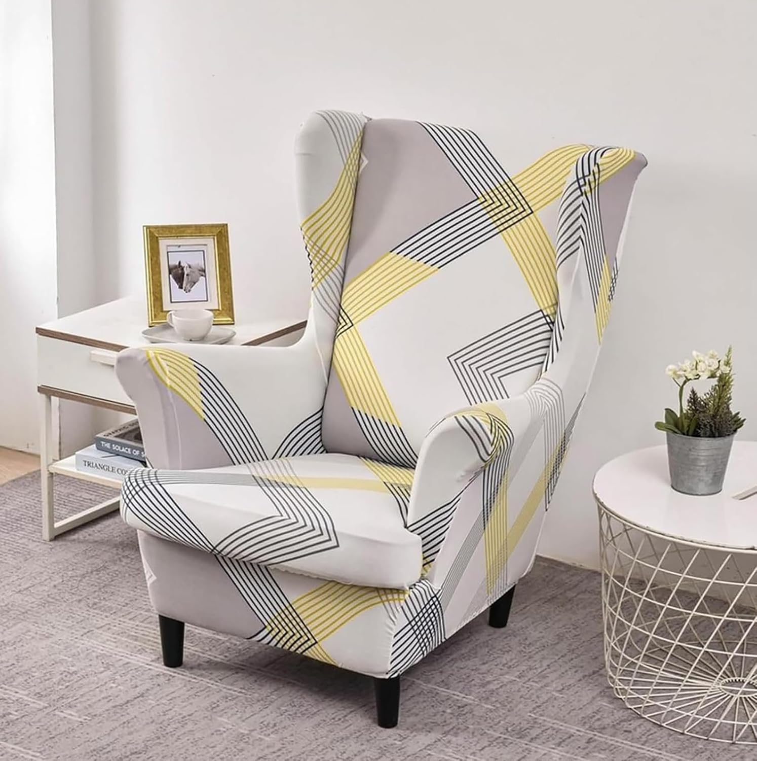 SnugFit Wingback Chair Slipcover - Geometric Ivory