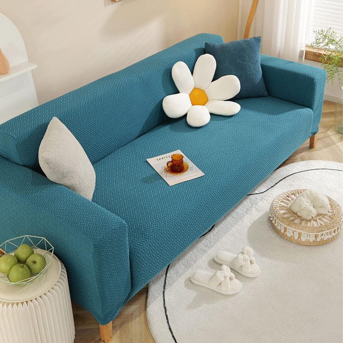 2026 Polar Fleece Sofa Cover : Teal