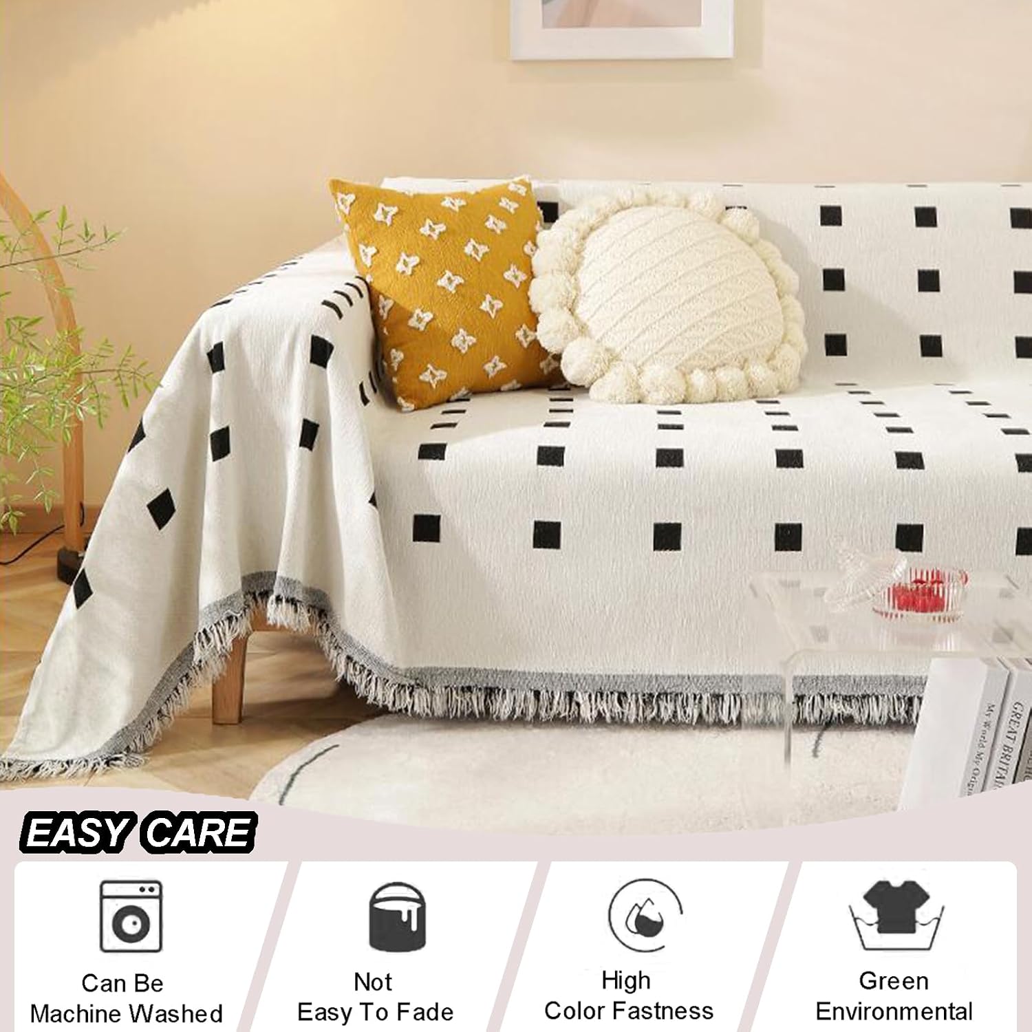 Premium Double Sided Chenille Sofa Covers - Black Mosaic