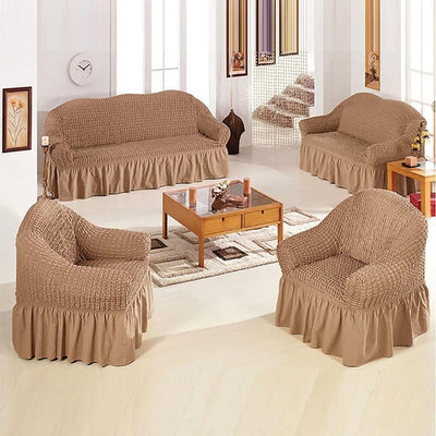 2025 Turkish Bubble Frill Sofa Covers : Light Brown
