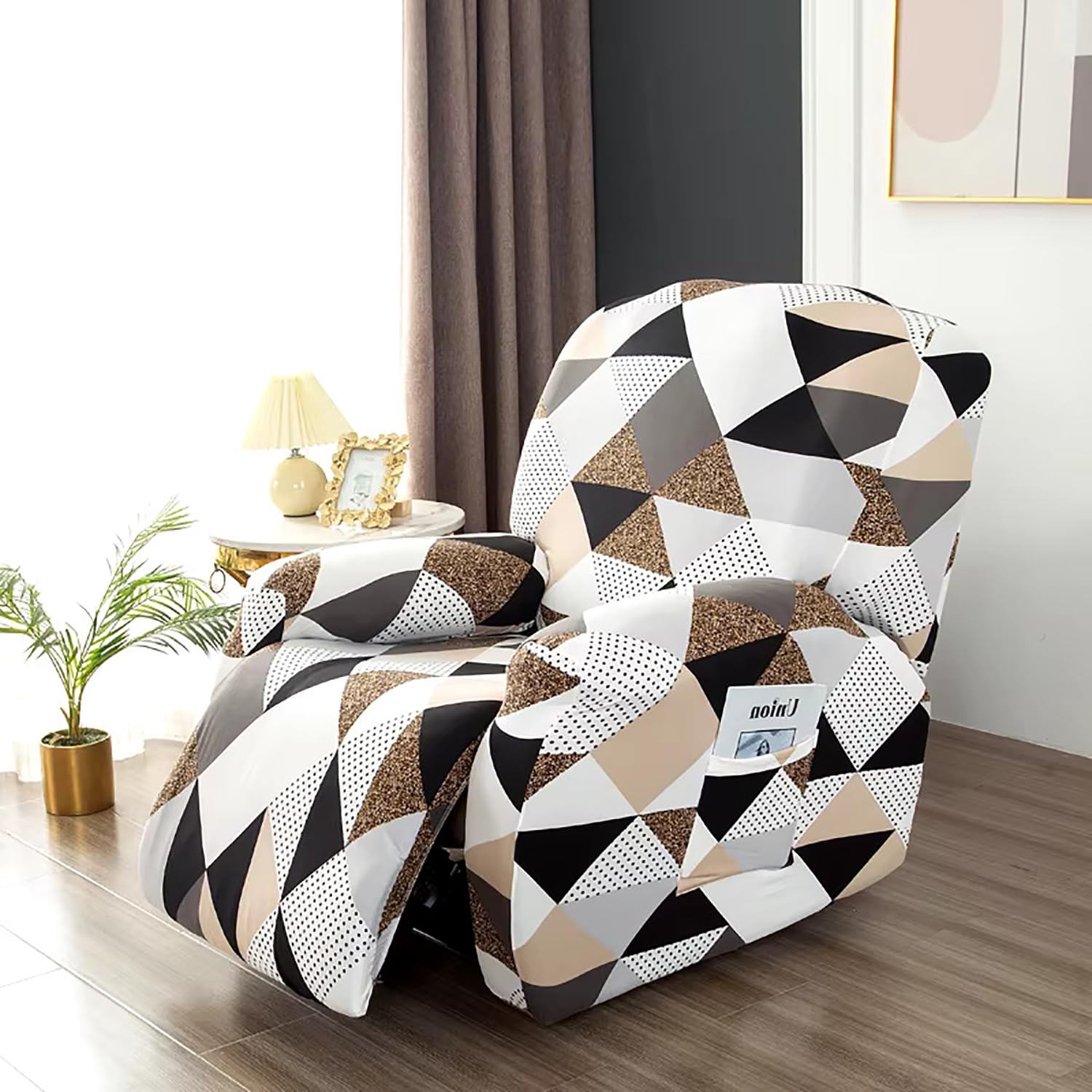 Premium Printed Recliner Sofa Cover : Geometric Brown