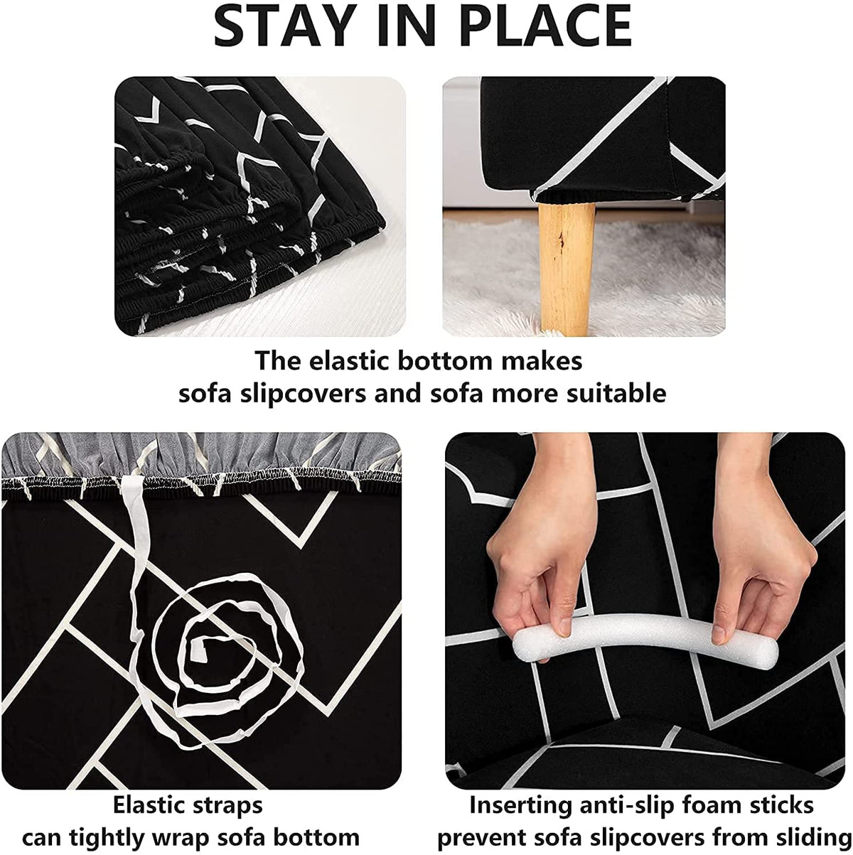 Trendize Exclusive Stretchable Sofa Cover - Black Herringbone