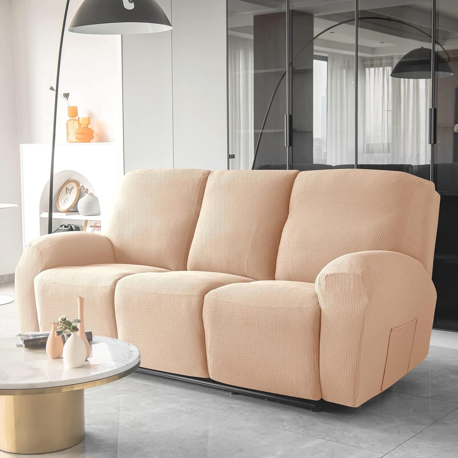 Premium Jacquard Recliner Sofa Cover Beige Trendize