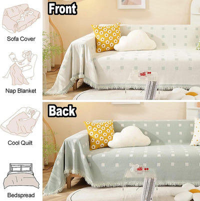 Premium Double Sided Chenille Sofa Covers - Green Mosaic