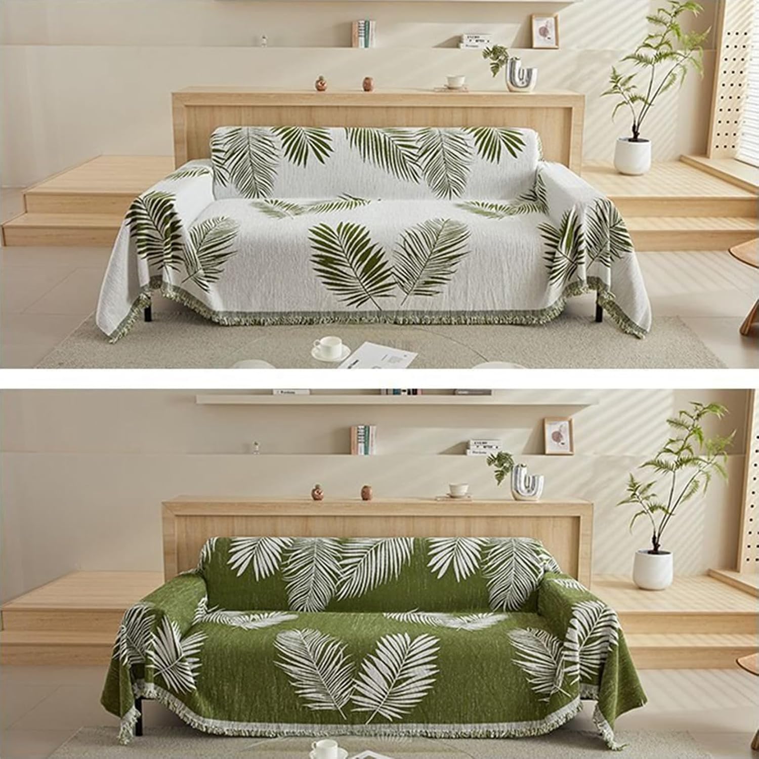 Premium Double Sided Chenille Sofa Covers - Green Leaf