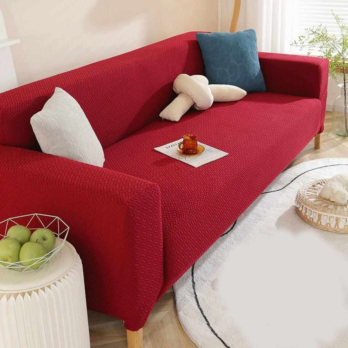 2026 Polar Fleece Sofa Cover : Maroon