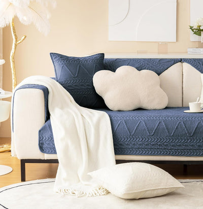 PREMIUM COTTON QUILTED SOFA MAT - NAVY BLUE