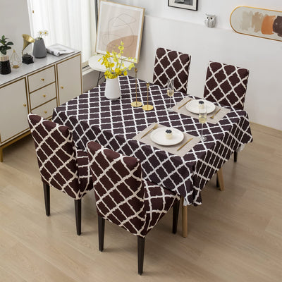 Premium Dining Table & Chair Cover Combo - Diamond Brown