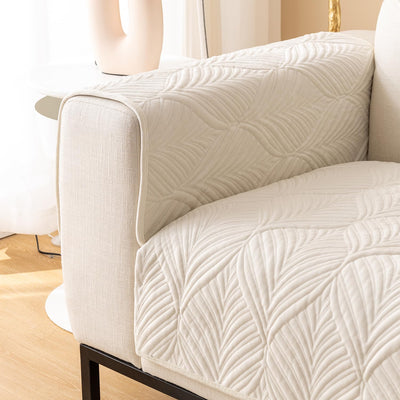 ANTI SKID PALM LEAVES QUILTED SOFA MAT  -  IVORY