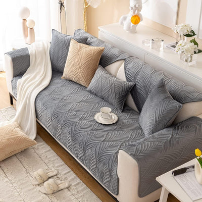 ANTI SKID PALM LEAVES QUILTED SOFA MAT  -  GREY