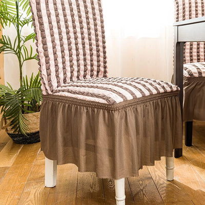 2026 Turkish Bubble Frill Chair Covers : Beige Brown Stripe