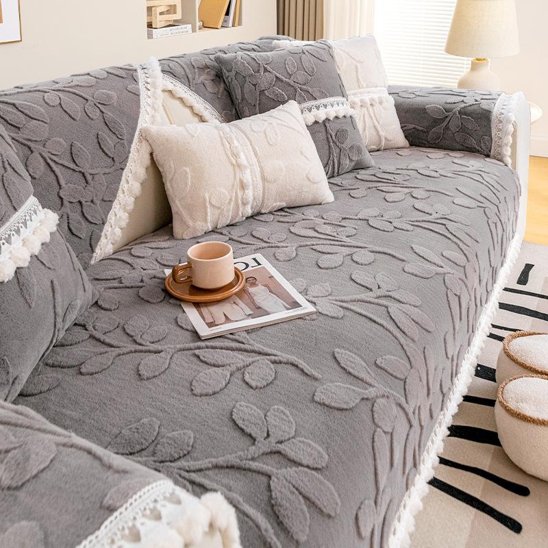 TASSEL NON SLIP LEAF SOFA MAT - LIGHT GREY
